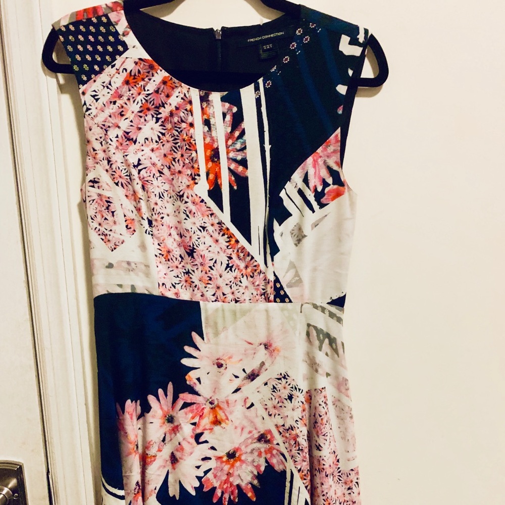 French connection blue pink floral stripe dress 6